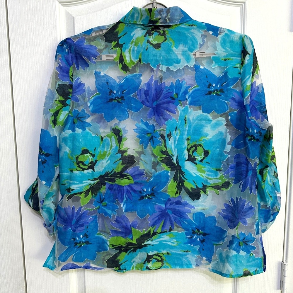 VTG Sheer Floral Burnout Button Up Shirt Womens XL Y2K Coastal Whimsigoth Fairy - Picture 3 of 8